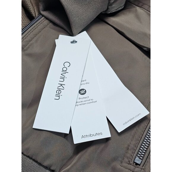 NWT Calvin Klein Men's Dark Tan Ribbed Collar Bomber Flight Jacket Sz Large 2763 - Picture 11 of 13